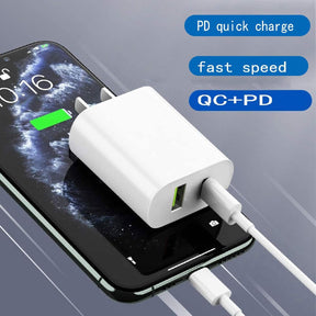 20W Dual-Port USB-A + USB-C Fast Charger Plug