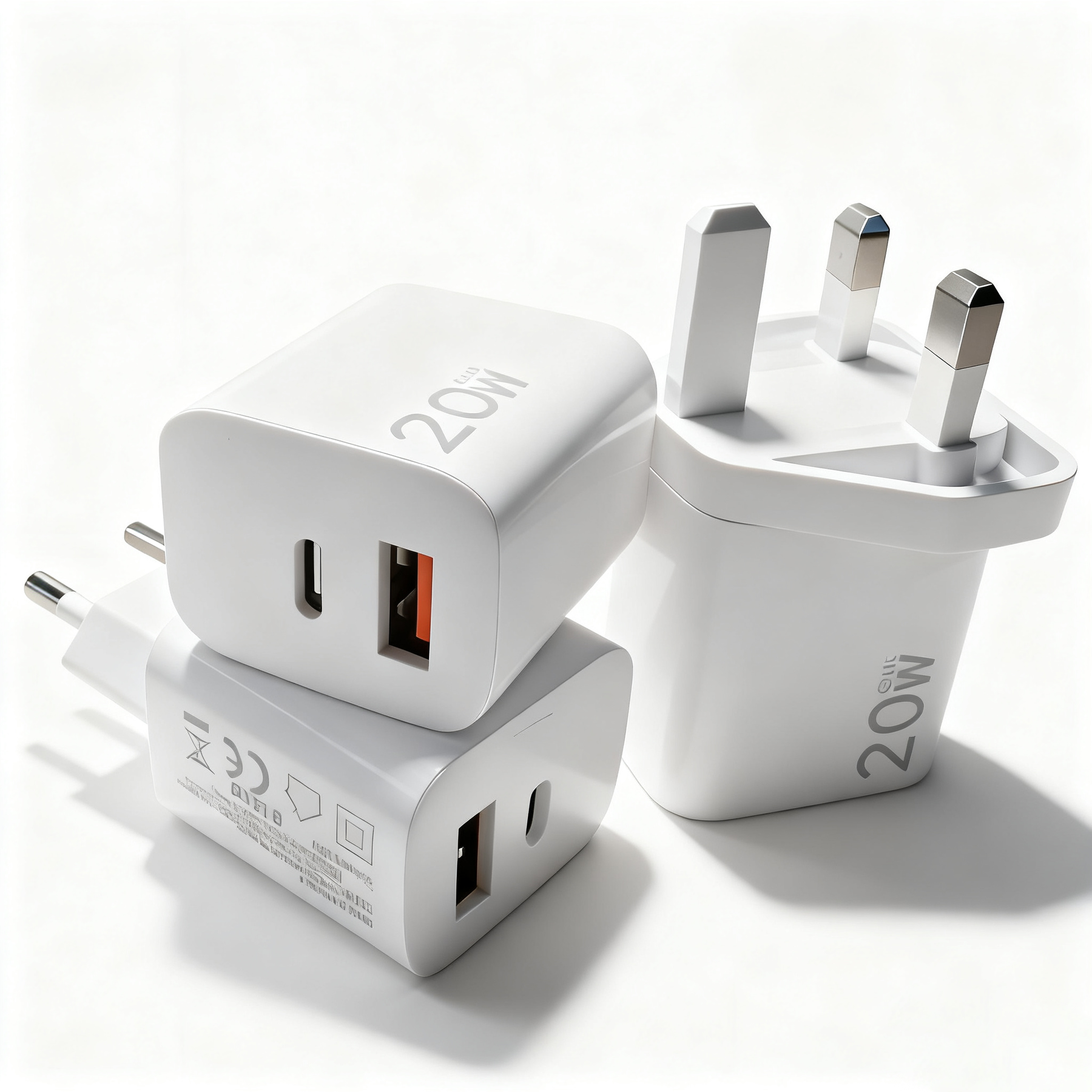 20W Dual-Port USB-A + USB-C Fast Charger Plug