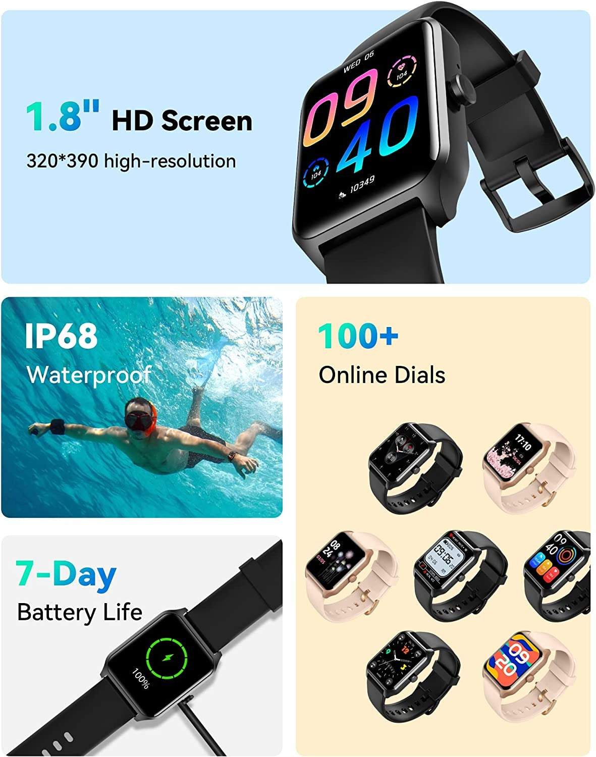 Fitpolo LW83 HD Touch Screen Smartwatch with Bluetooth Call - Black