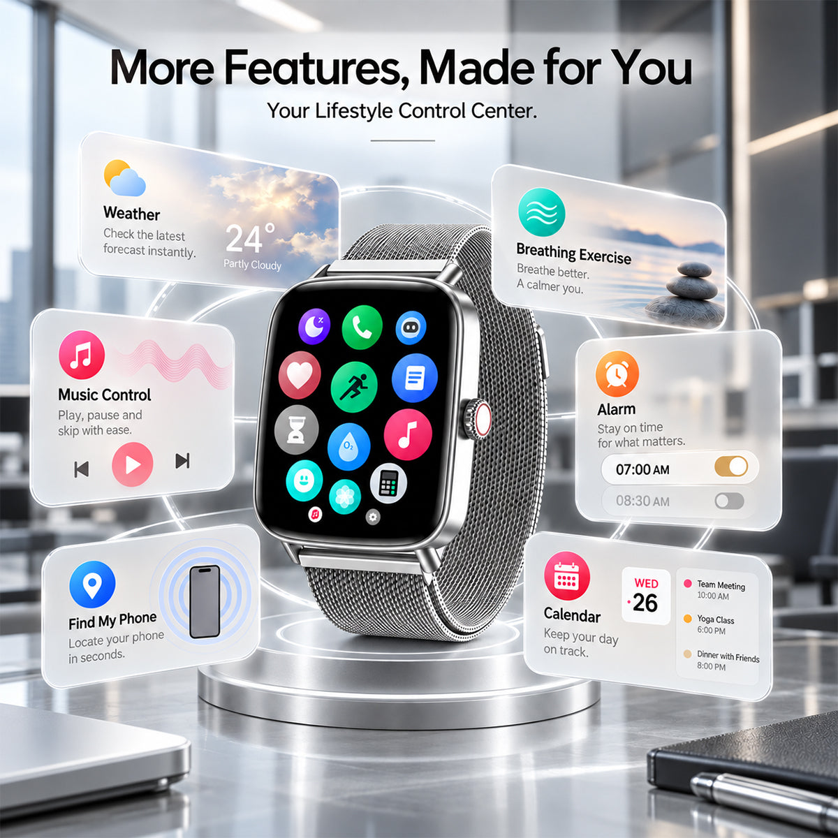 Fitpolo IDW28 1.85" HD Screen Fitness Watch with SpO2 Heart Rate Sleep Monitor, Smart Watches 100+ Sport IP68 Waterproof, Step Counter Ladies Smartwatch for iOS Android