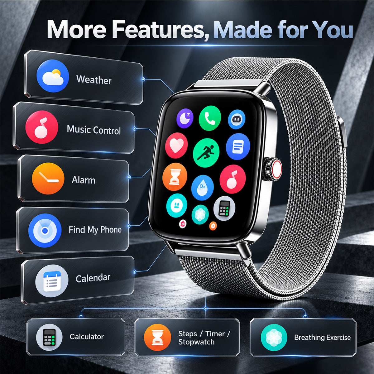 Fitpolo IDW28 1.85" HD Screen Fitness Watch with SpO2 Heart Rate Sleep Monitor, Smart Watches 100+ Sport IP68 Waterproof, Step Counter Ladies Smartwatch for iOS Android
